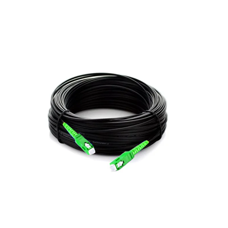 100M SC APC SM Outdoor Drop Cable Fiber Optic Patch Cord Optical Fiber Cable With Steel Wire Black LSZH Jacket 0.5/0.4mm