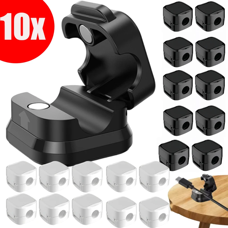 

10PCS Mini Square Magnetic Cable Clamp Magnetic Cable Organiser Adjustable Mark-Free Fastener Hole-Free Storage Tool Car Parts