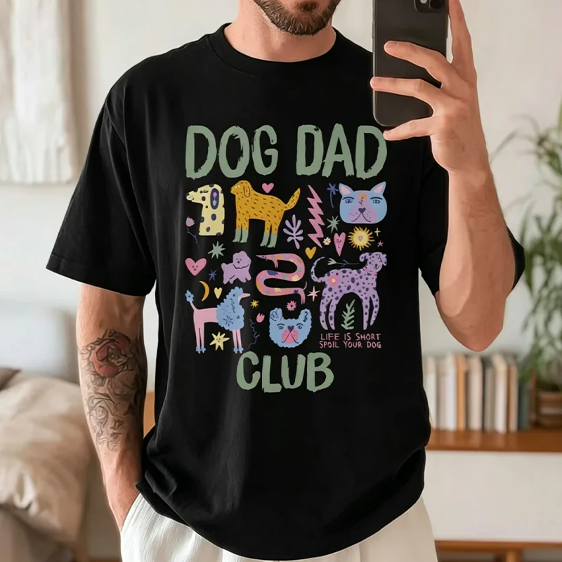 Vintage-Dog-Dad-Club-Graphic-T-Shirt-Life-Is-Short-Spoil-Your-Dog-Casual-Cotton-Tee-Gift-for-Dad-Retro-Doodle-Style-Cotton-Tops