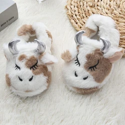 Fashion Toddler Boys Slippers for Winter Baby Loafers Plush Warm Cartoon Cows Rubber Sole Child Home Shoes Kids Indoor Footwear