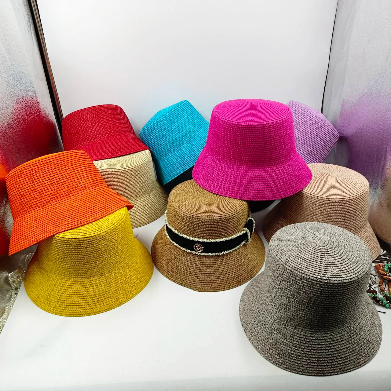 2024 straw hat sun hat elastic webbing accessories beach hat outdoor travel anti-UV women\'s hat bucket hat 여름모자