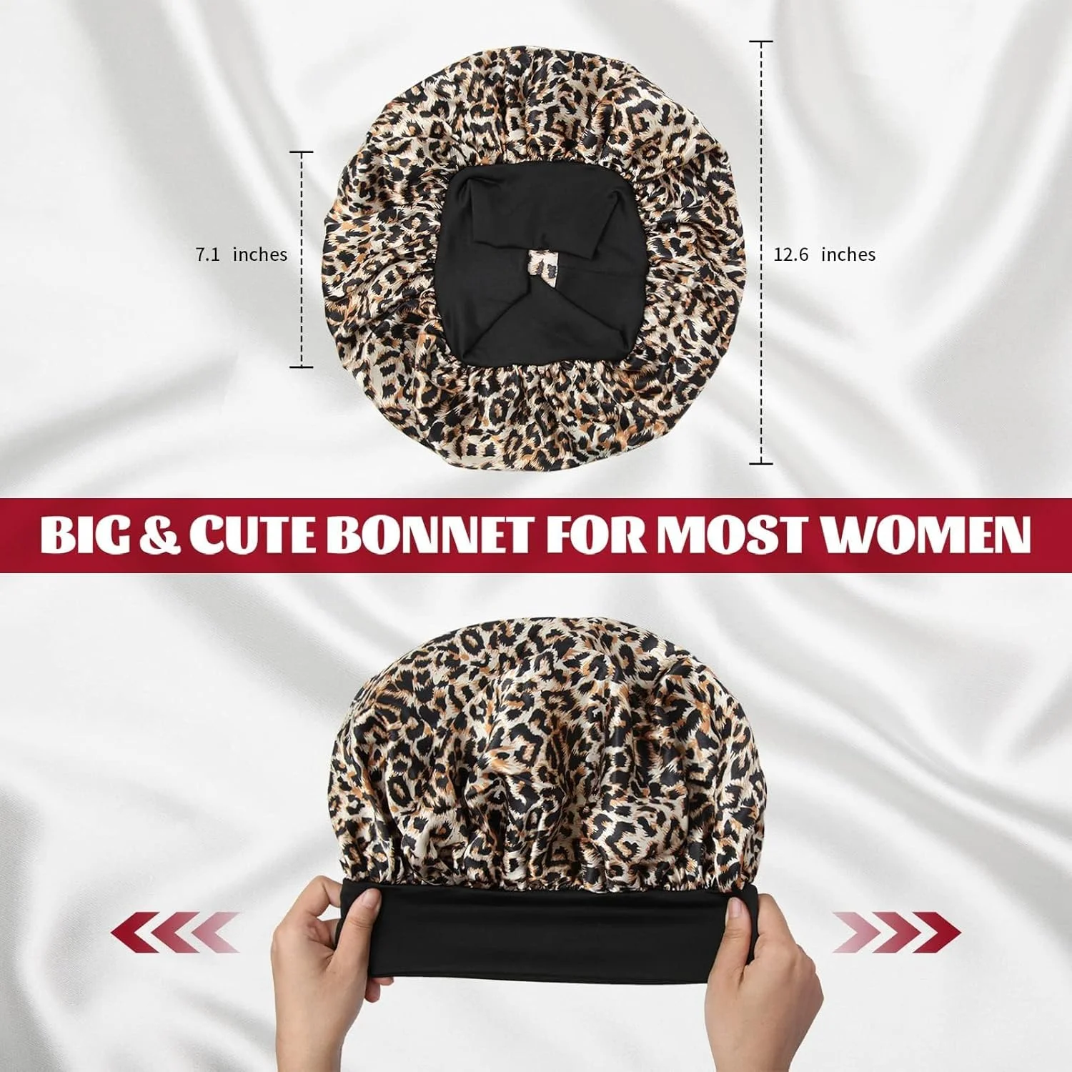 

2Pcs Silk Bonnet for Sleeping, Satin Hair Bonnets, Soft Elastic Band Silk Sleep , Hair Wrap for Women (Black Gold)