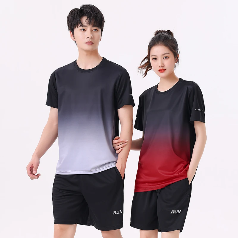 Fitness Clothes Ice Silk Quick Drying T-shirt Suit Men Short Sleeve Running Sportswear Shorts Tracksuit Gym Sports Training Sets