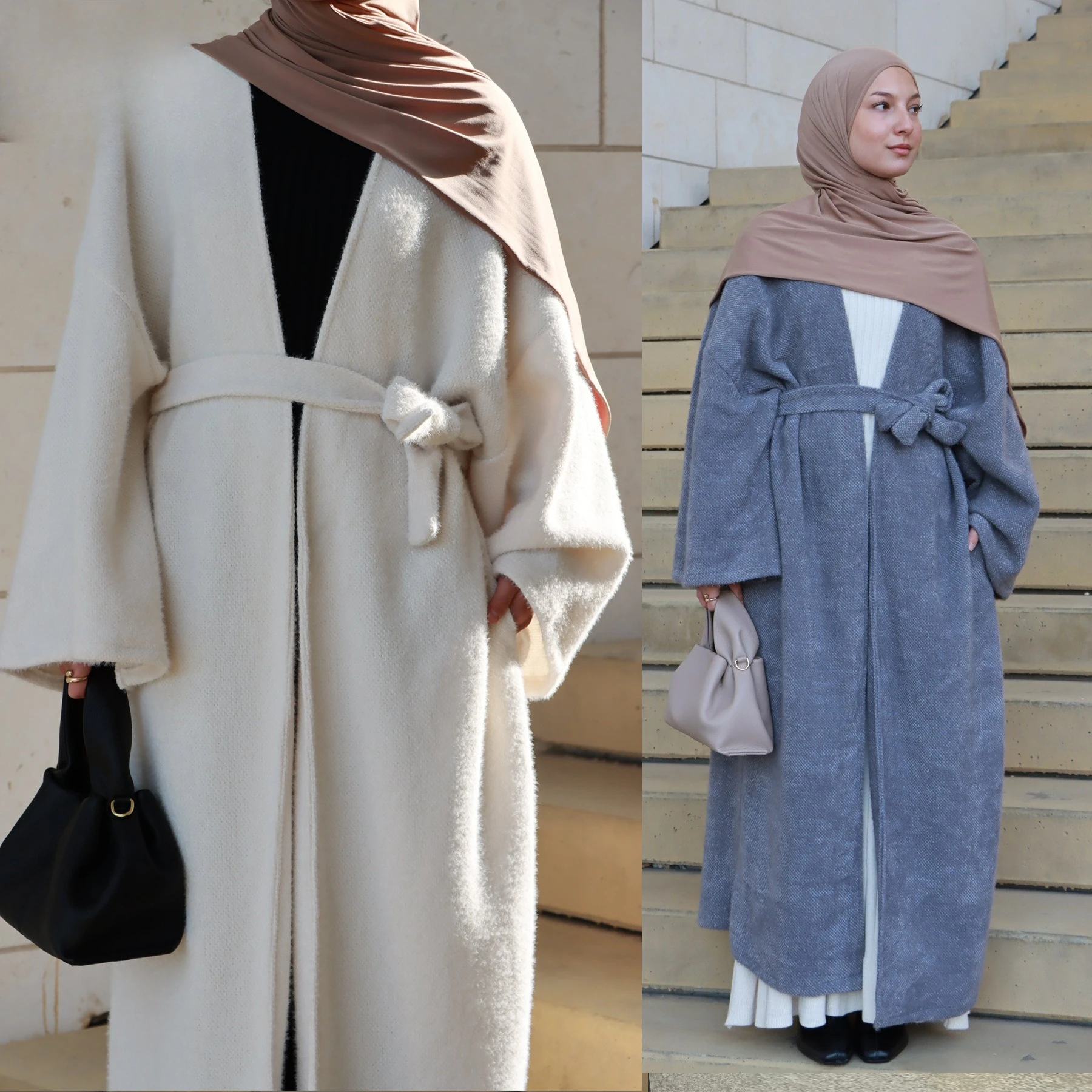 

2026 Modest Turkey Winter Velvet Thick Warm Coat Solid Color Muslim Long Maxi Pockets Coats Robe for Women L597