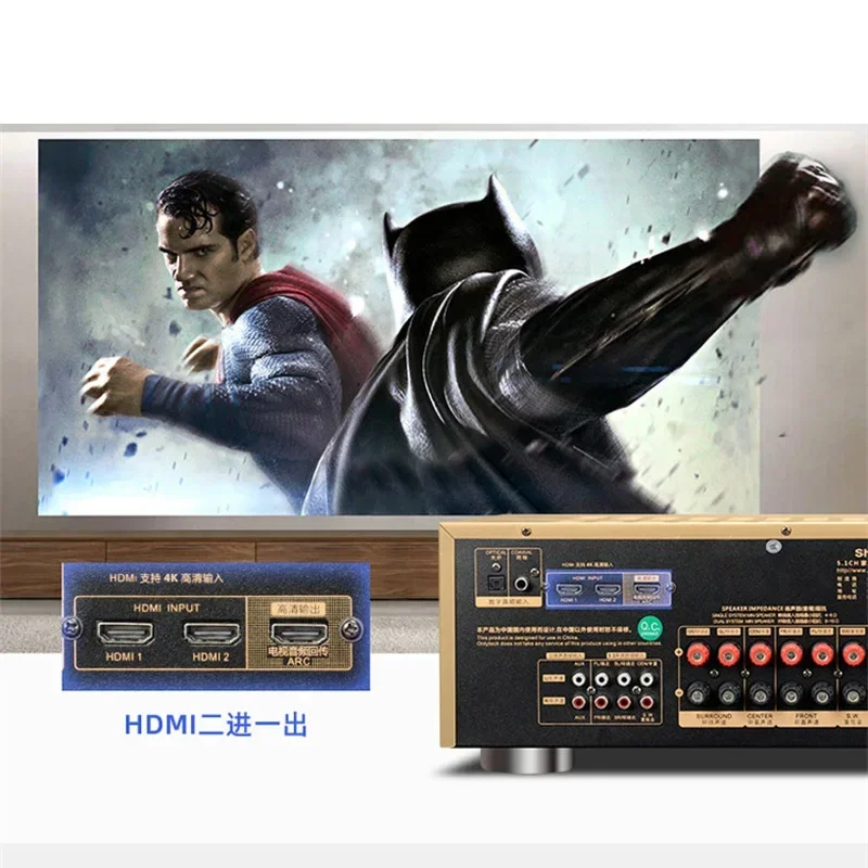 5.1 canais home theater de alta potência suporta fibra coaxial tv microfone duplo bluetooth 5.0 hdmi 4k usb karaokê amplificador áudio