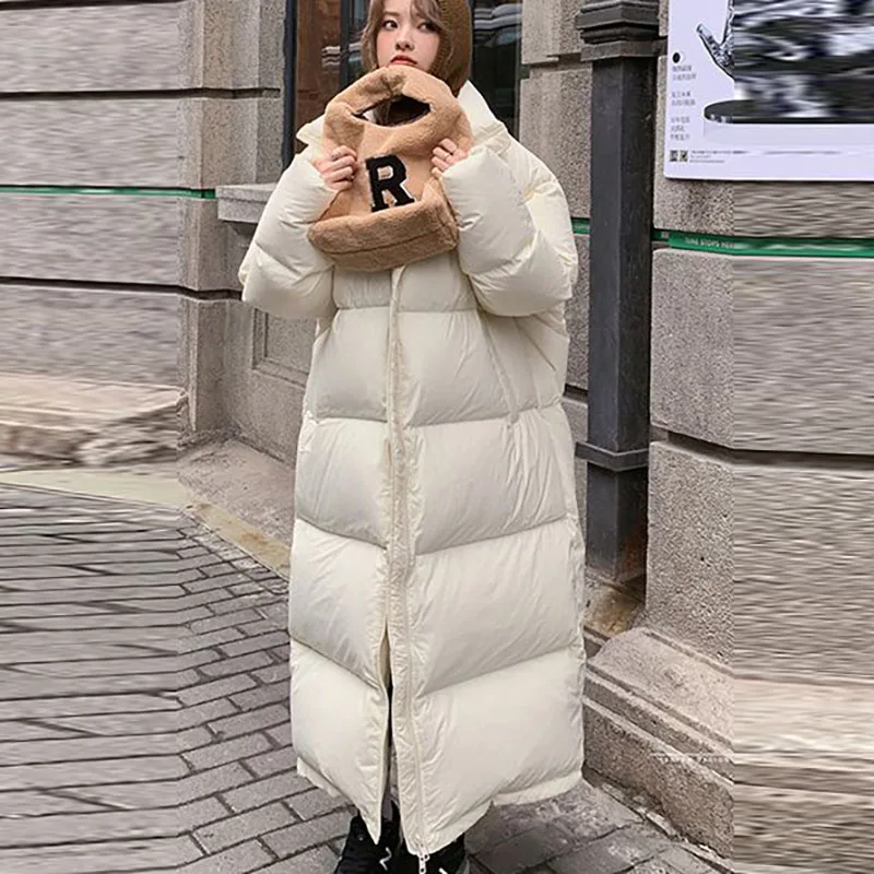 

Extra Long Thick Warm 90% White Duck Down Coat Winter Warm Wind Proof Lady Outerwear Antistatic Casual Loose Women Coat