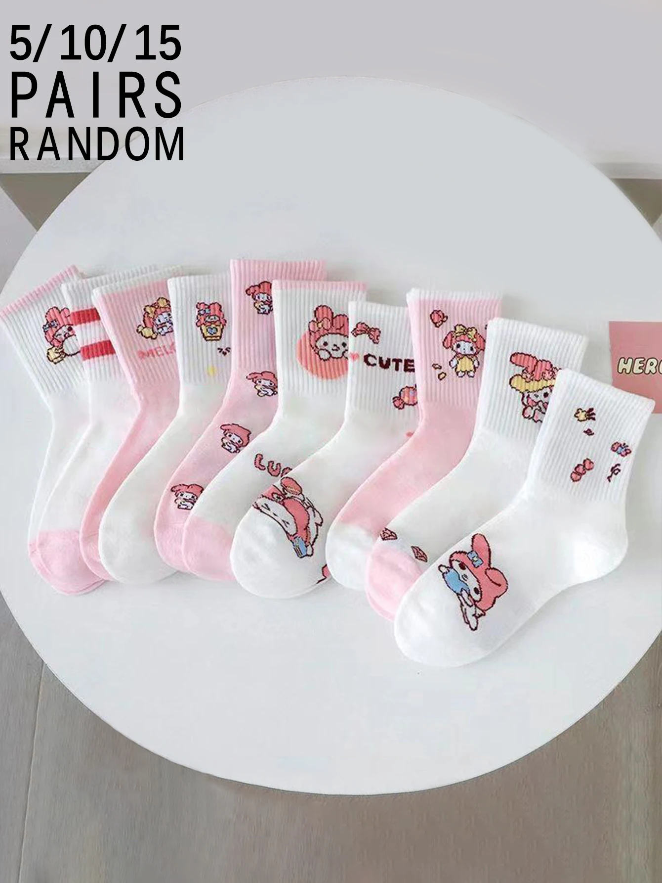 

5/10/15 пар случайных корейских носков Sanrio с мультяшным рисунком Hello Kitty, простые и удобные женские носки до середины икры