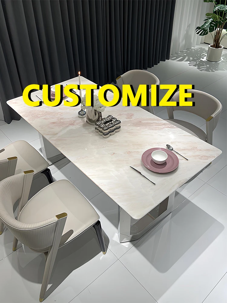 Any Size Custom Heat Scratch Proof Marble Dining Table Italian Pink Diamond Rose Rainbow Stone Villa Long Luxury Furniture