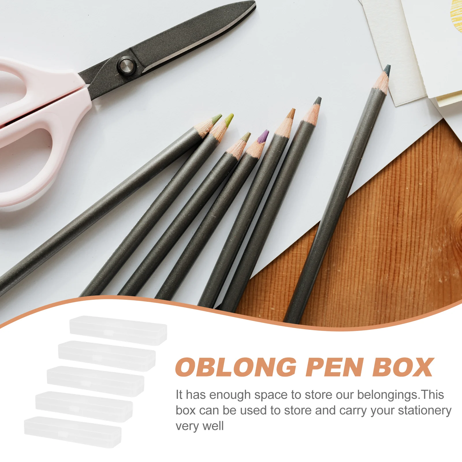 

5pcs Plastic Pencil Case Stationery Box Holder Container Storage Transparent Oblong Design Durable Sturdy Dustproof Anti Loss
