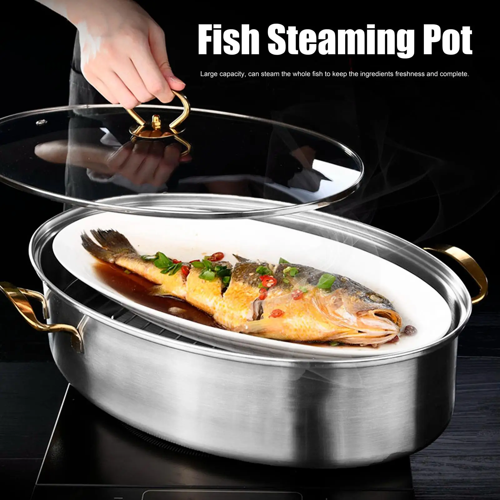 Multi-Functional Fish Steaming Pot Set with Rack & Plate - Pressure Cooker Cooking Tool for Home for kitchen