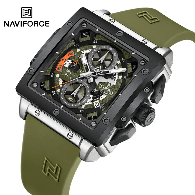 NAVIFORCE NF8064 New Style Watches for Men Casual Sports Quartz Chronograph Water Luminous Date Display Window Wristwatch