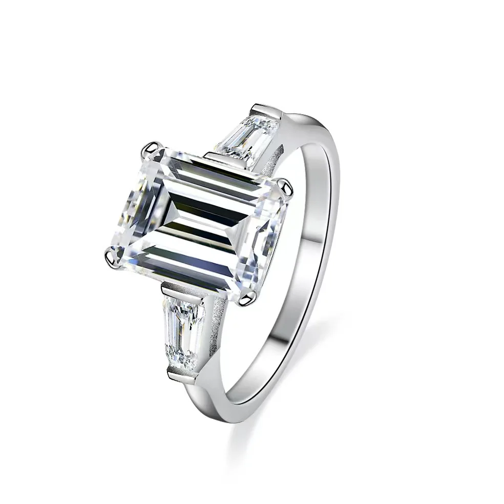 

925 Sterling Silver ring 4CT Emerald Cut GRA Moissanite jewelry D color VVS1 Diamond wedding ring