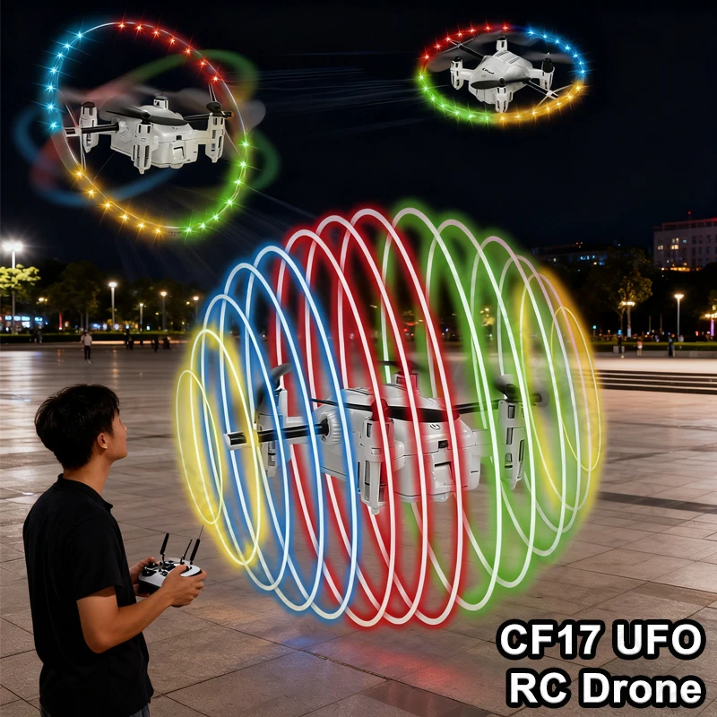 Cf17 rc dron ufo mini drone dublê de controle remoto drones de corrida com luz fria rc quadcopter aeronaves brinquedos meninos crianças presentes de natal