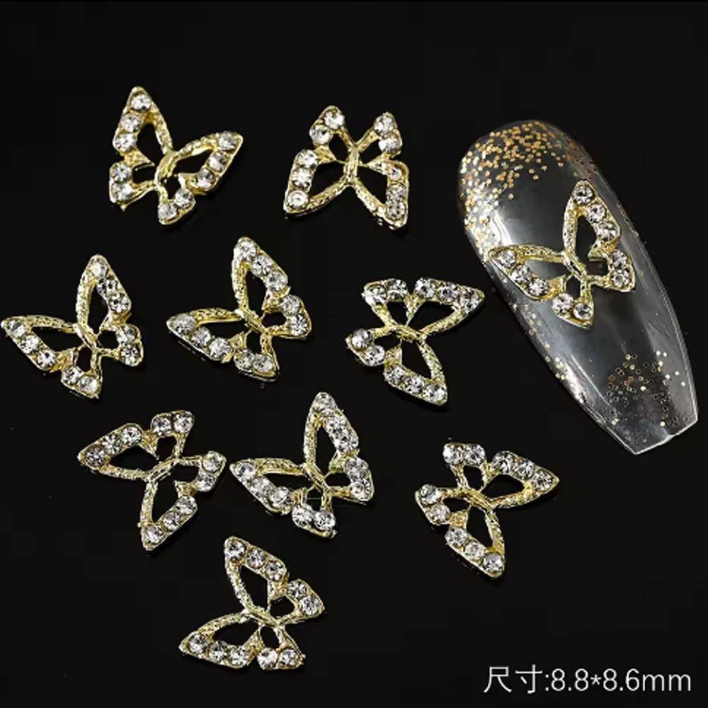 20 pièces paillettes diamant ailes creux papillon ongles breloques 3D papillons forme breloques pour ongles gemmes Nail Art décoration fournitures