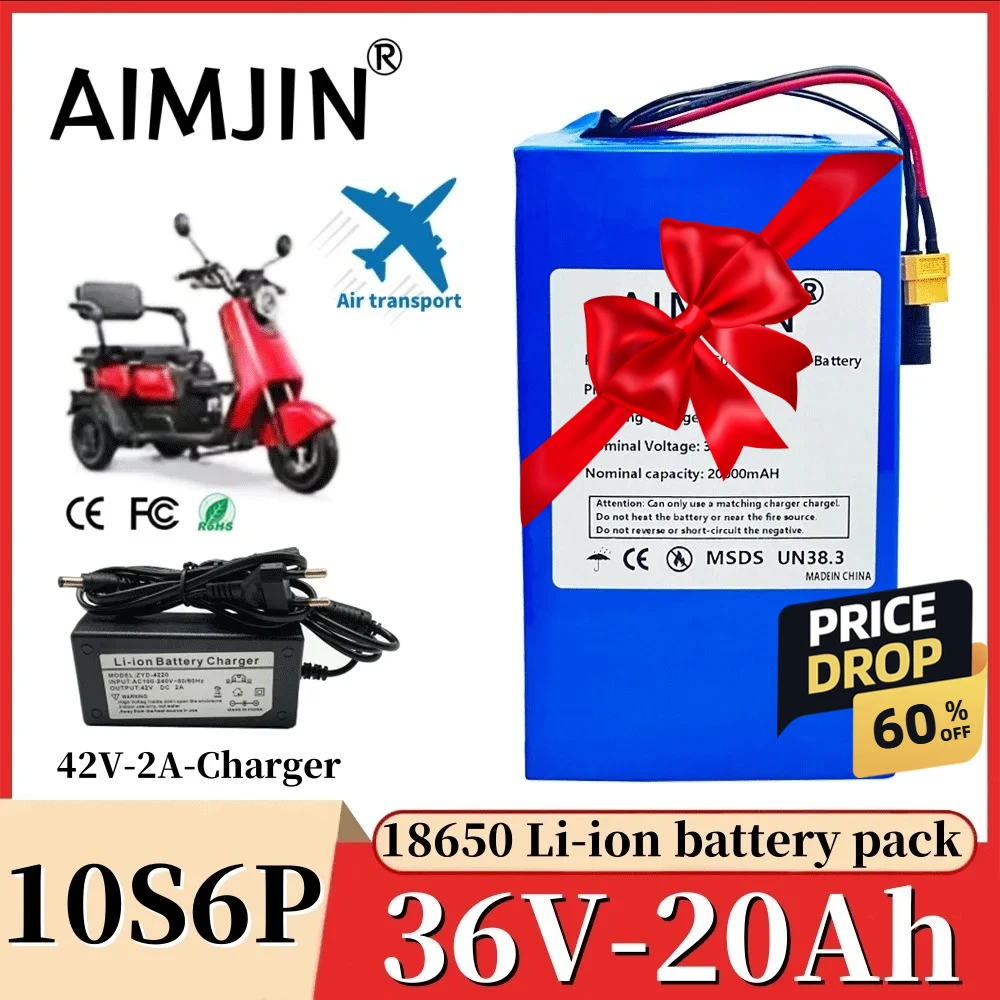 

18650 10S6P 36V 20000mAh High-capacity Rechargeable Lithium-ion Battery Pack Built in BMS Suitable for Electric Scooter Battery