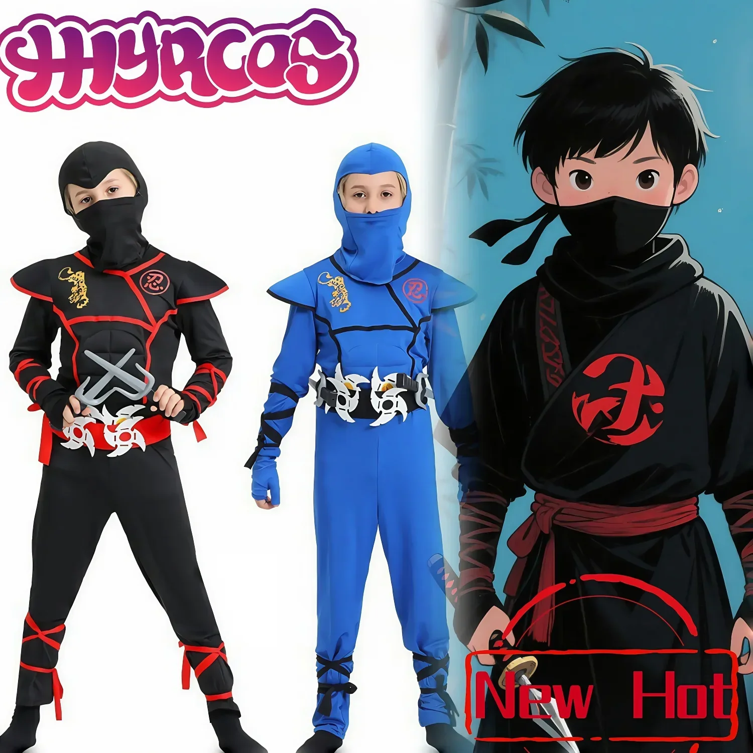 2025ハロウィンブラックブルー忍者コスプレ衣装アニメ忍者おもちゃセット戦闘サムライコスチュームマスク子供の休日の最高の贈り物