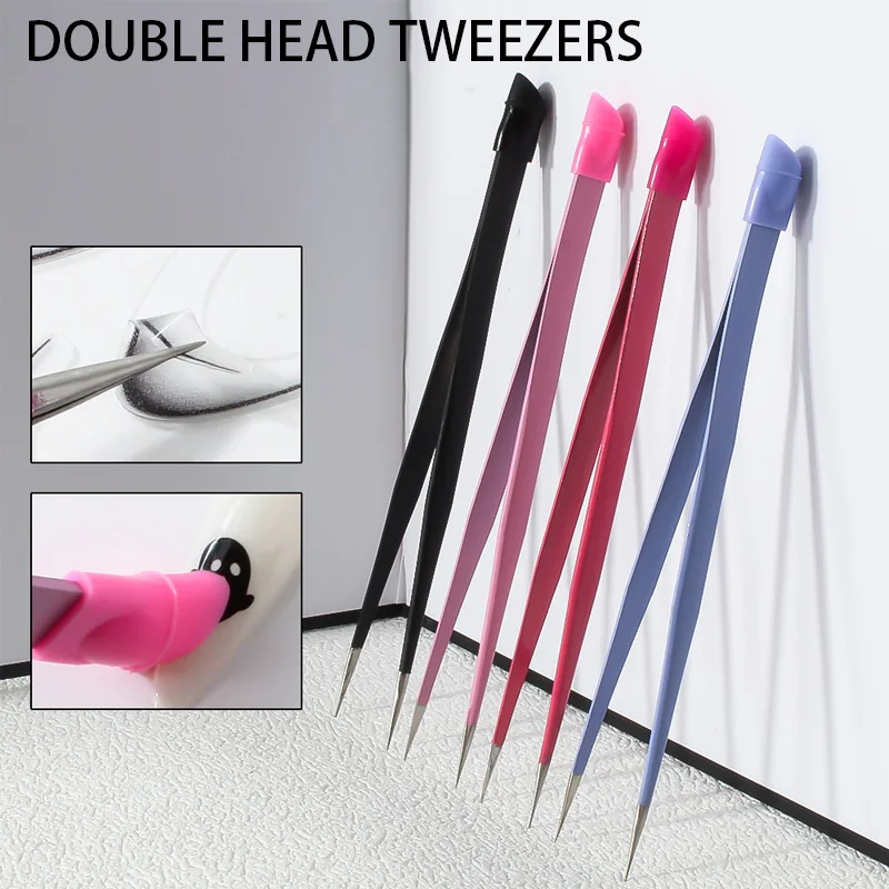 Double Headed Tweezers Multi-Use Makeup Nail Art Rhinestone Pick Tool - Precision Decoration Grooming