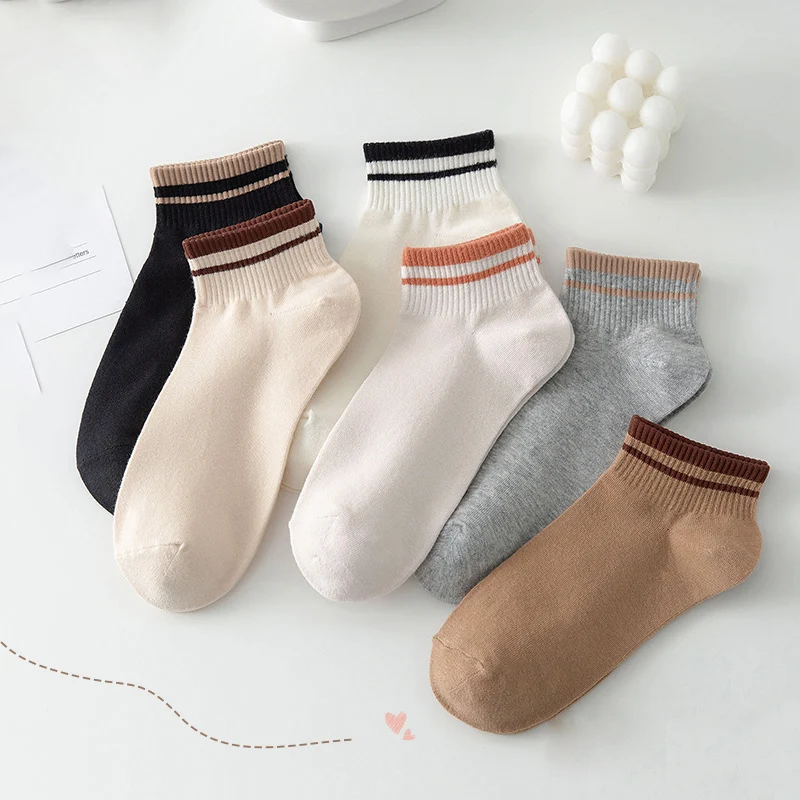 5 Pairs Women Socks Simple Breathable Sports Comfortable Cotton Shallow Mouth Socks Internet Celebrity Girls Ankle Socks