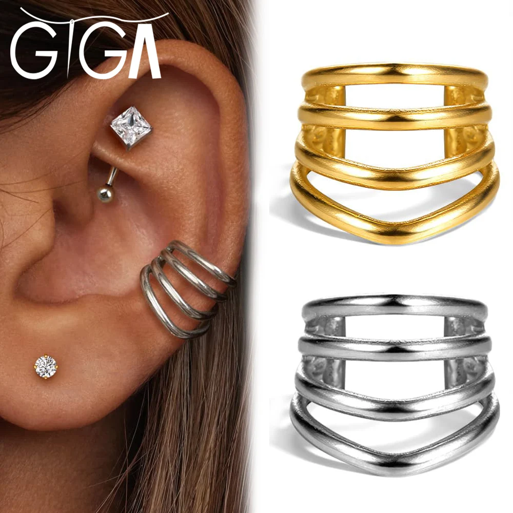 

Giga 1/2pc Exaggerated Non-Piercing Ear Ring Fake Piercing Ear Bone Clips Stainless Steel Women Men Ear Cuff Earrings Jewelry