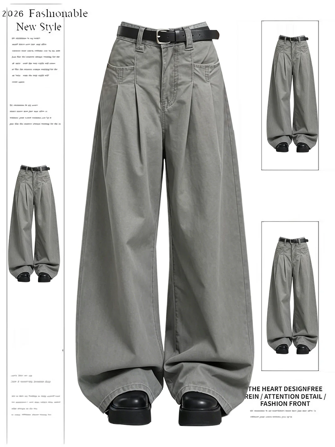 

Retro American Slim Straight Leg Denim Work Pants Women Summer 2026 Washed Wide Leg Long Trousers Casual High Waist Jeans