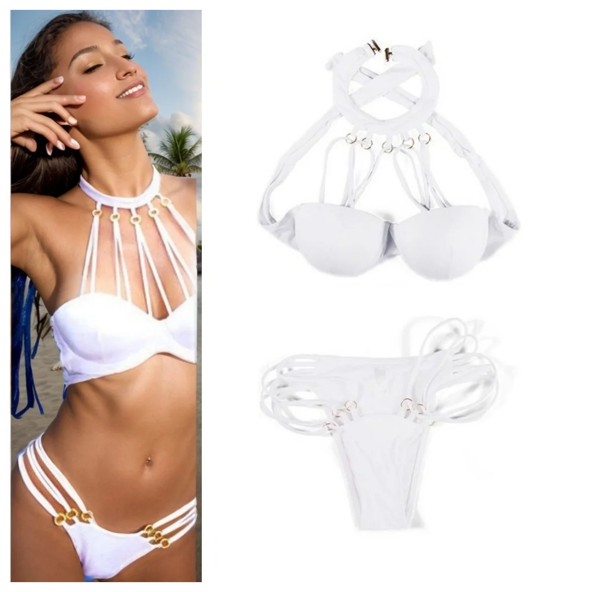 F4465  Sexy Bandage Cut Out Strapy Bikini