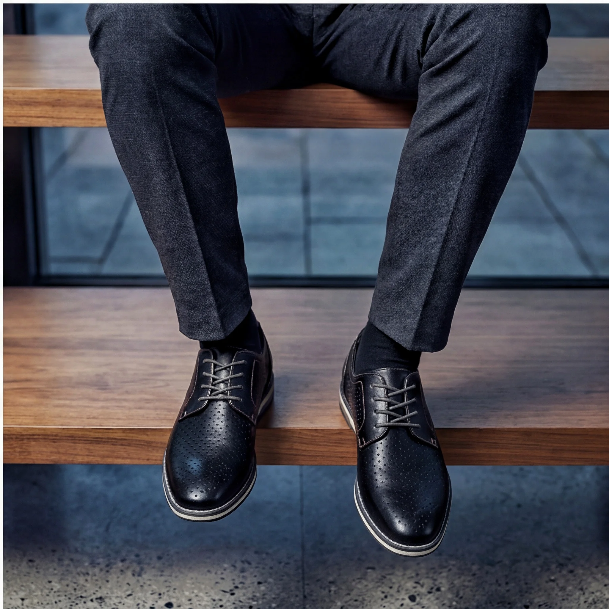 Braune atmungsaktive Herren-Freizeitschuhe, flache Schuhe mit Lochmuster, Herren-Sommerschuhe – Detail 9