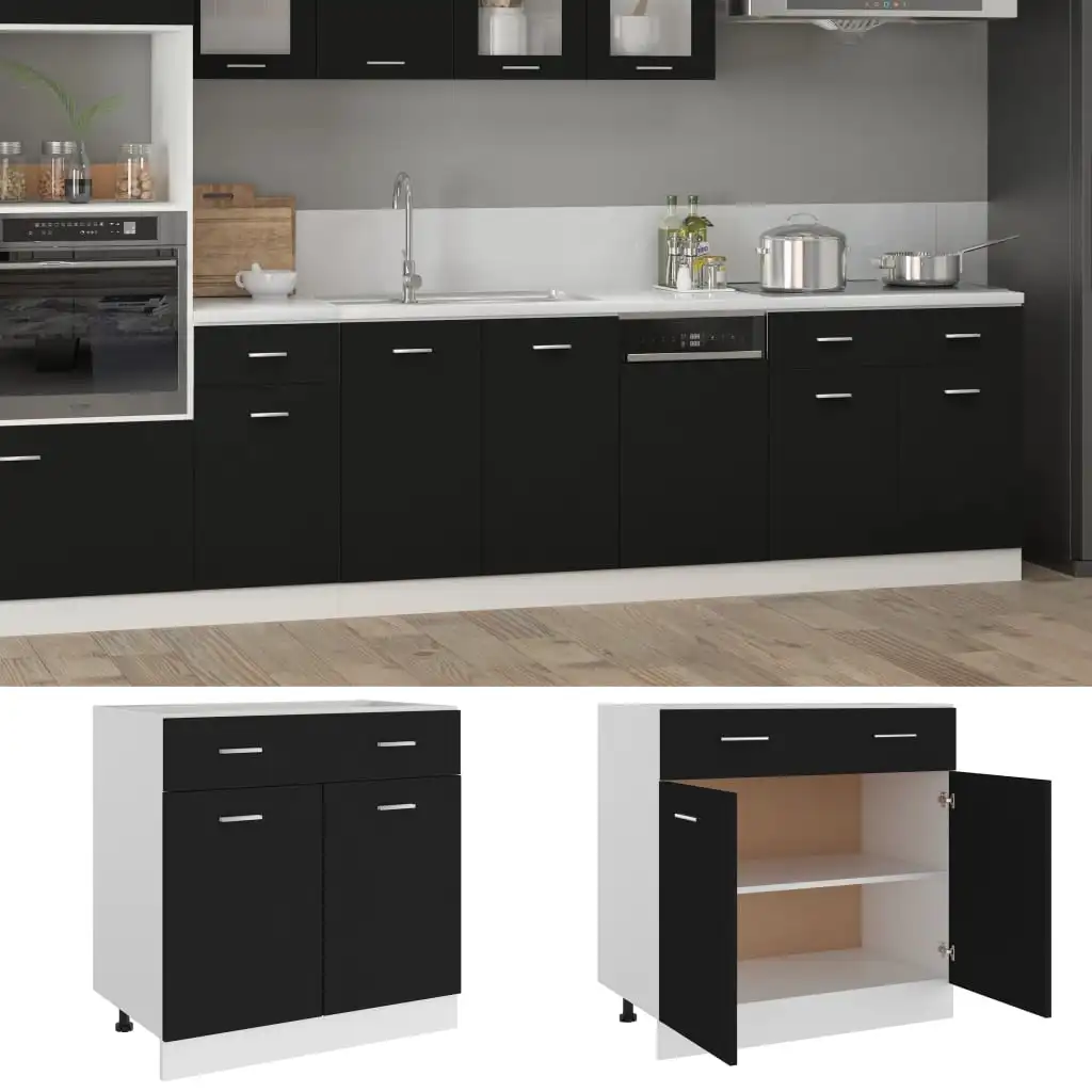 Black drawer floor cabinet 80x46x81,5 cm chipboard