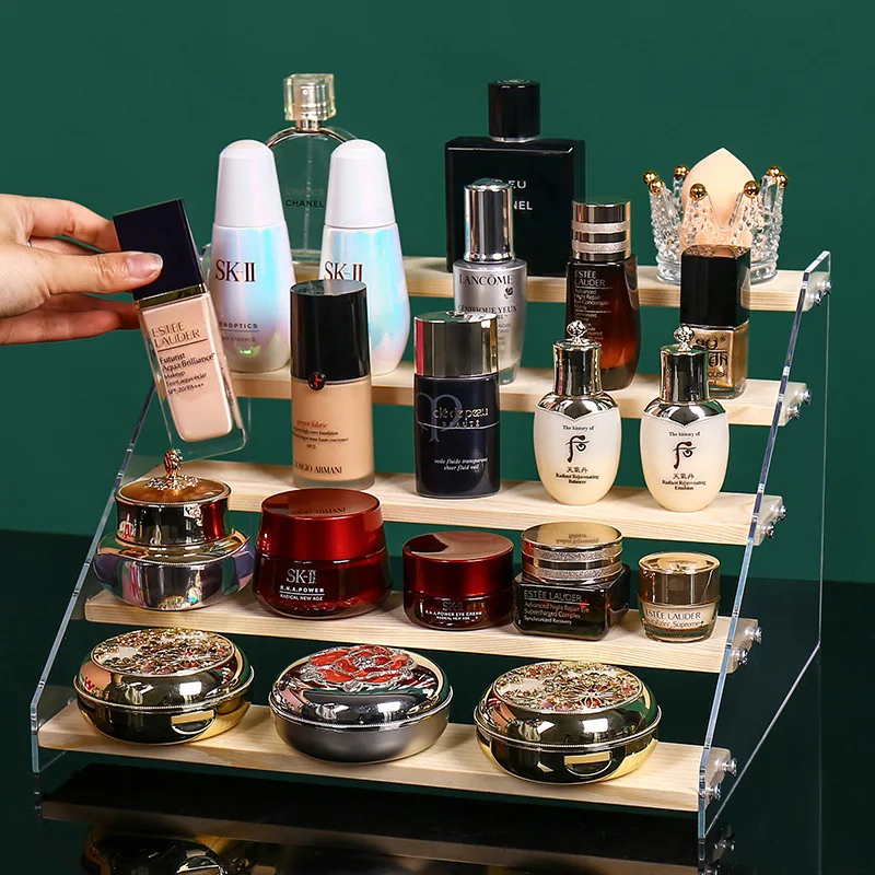 

1pc30cm Acrylic Display Wooden Rack Organizer Multi-Bottle Holder Spice Shelf Table Storage Rack Storage Stand Display Function