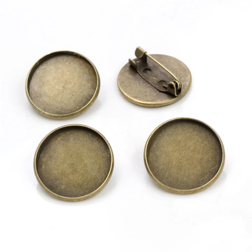 10pcs 20mm Inner Size Antique Bronze and Bright Silver Plated Brooch Style Cabochon Base Setting Charms Pendant
