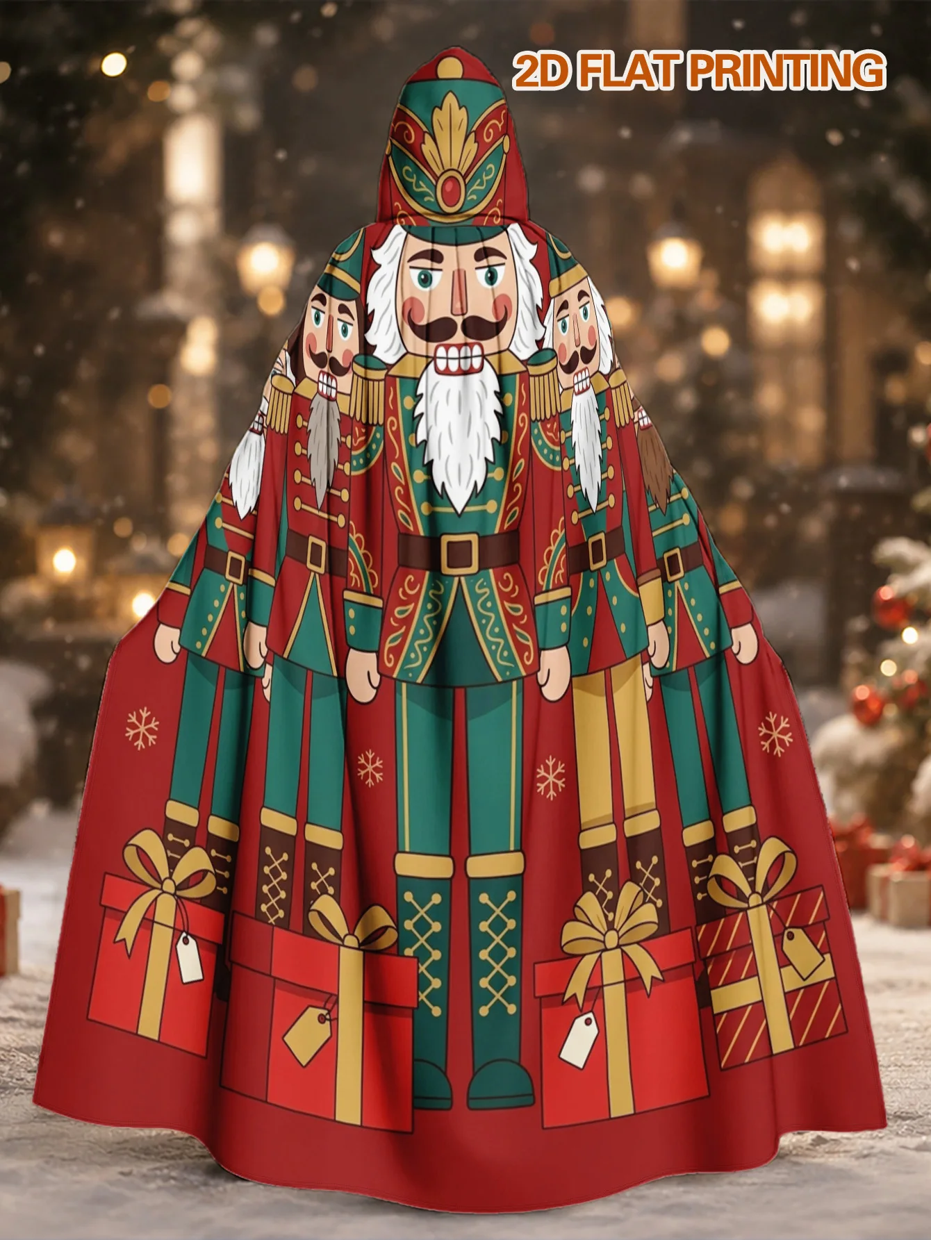 Customization 1pc, Adult Hooded Robe With Christmas Nutcracker Soldiers Design, Made Of Polyester For Halloween And Christmas