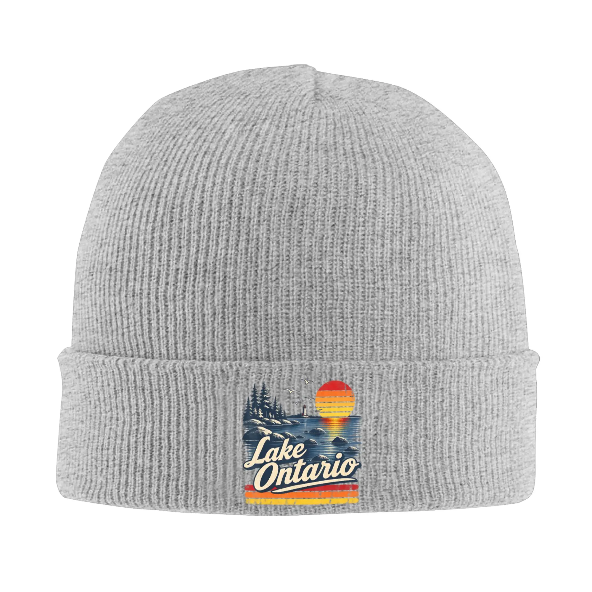 Retro Sunset Great Lakes Lake Ontario Knitted Caps Women's Men's Skullies Beanies Autumn Winter Hip Hop Hat Acrylic Souvenir Cap