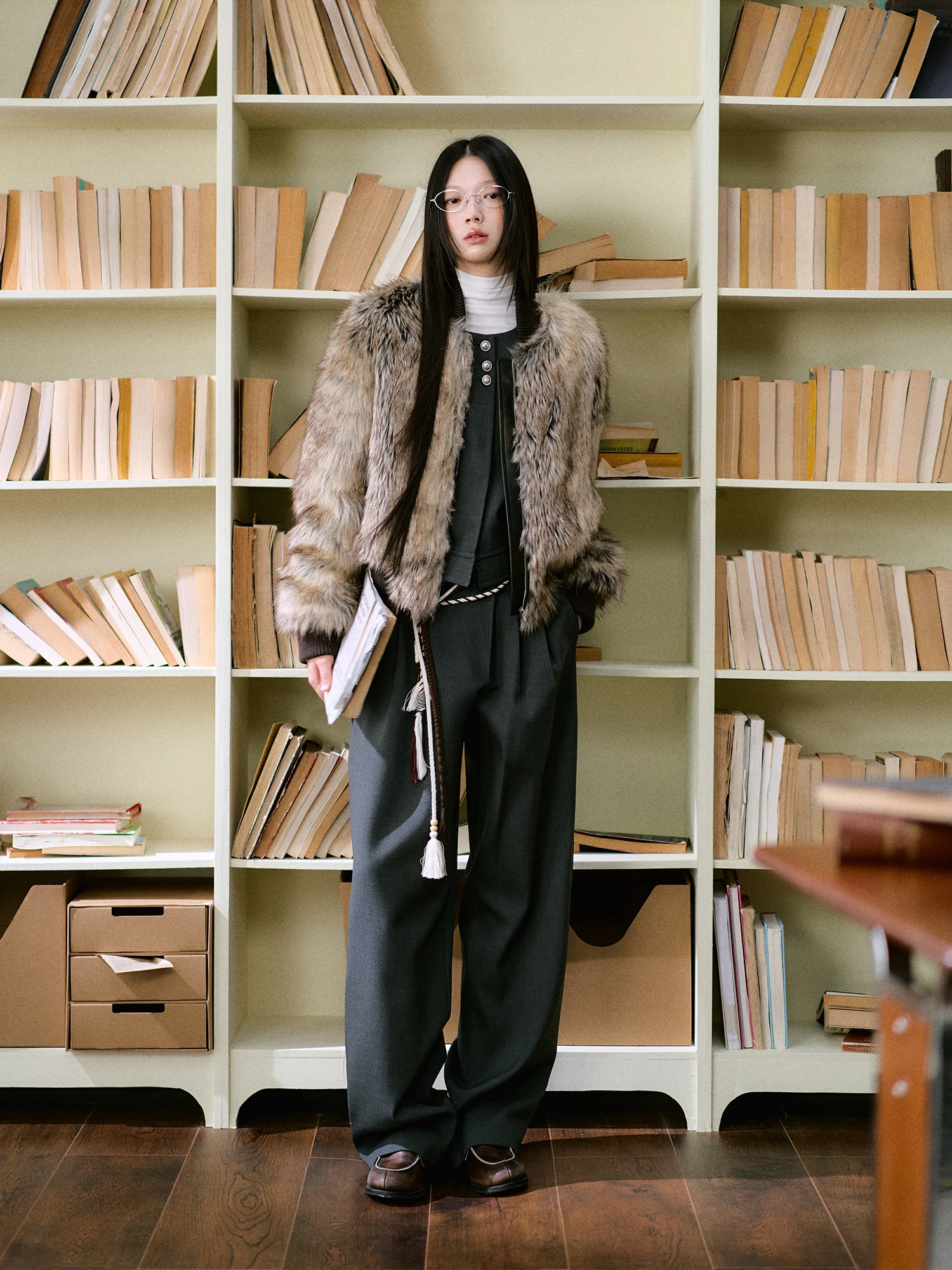 LaluneDuCiel  Fur Coat Warm round Ne ort Length Women's Winter Baseball Jaet Simulation  Fur Trimmed Collar