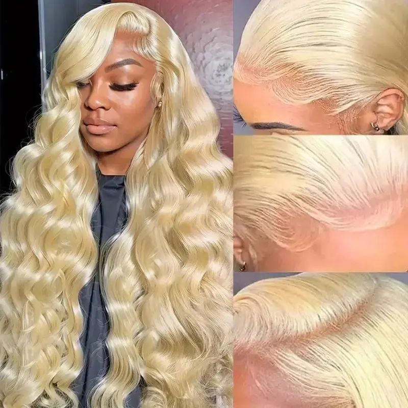 613 Blonde 13X6 HD Lace Wigs 13X4 Frontal Body Wave 20 Inches Colored Pre-Plucked Baby Glue-Free Human Hair Wig 150 Density