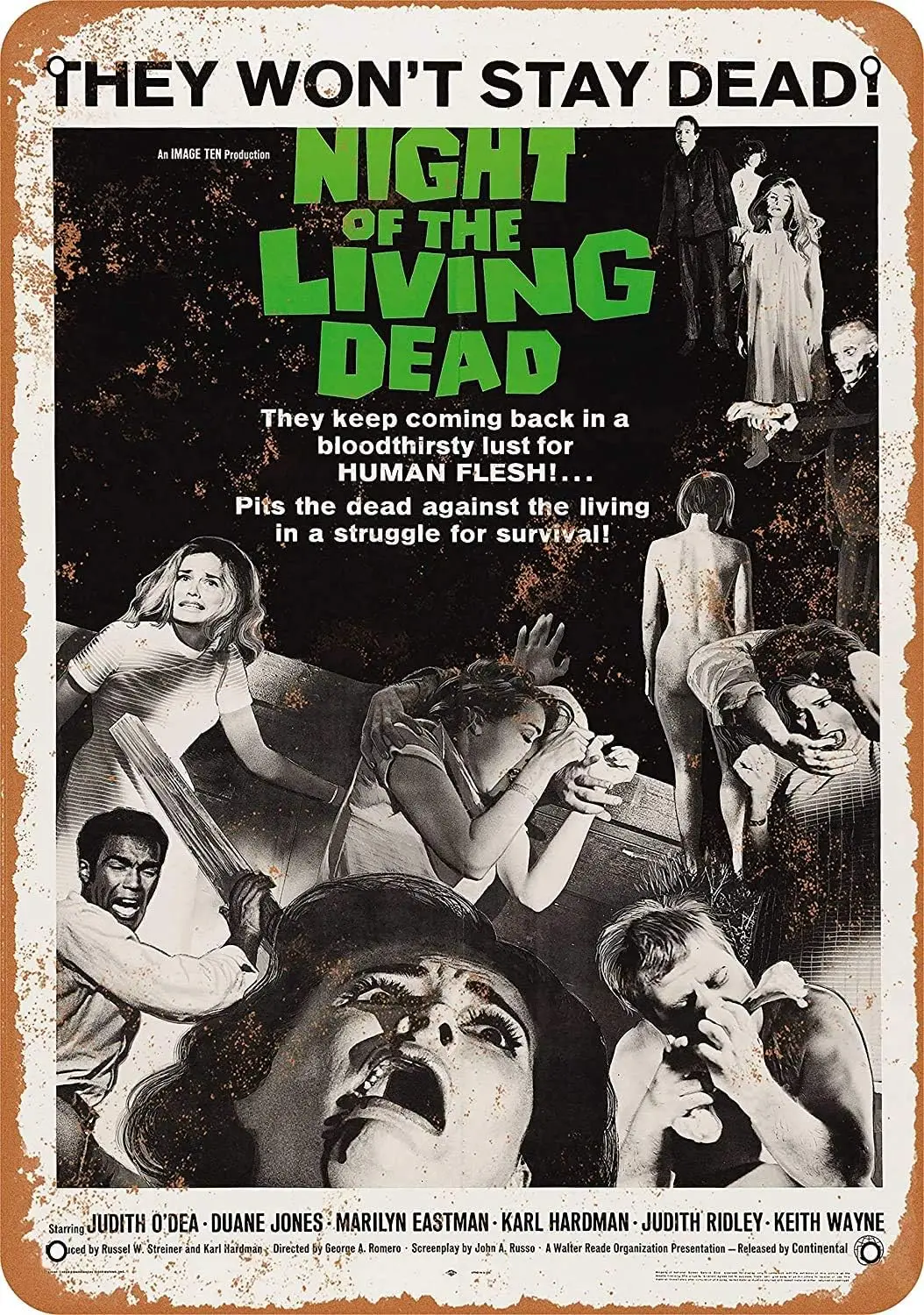 Tin Sign For 1968 Night of The Living Dead Movie Metal es Retro Vintage Decor
