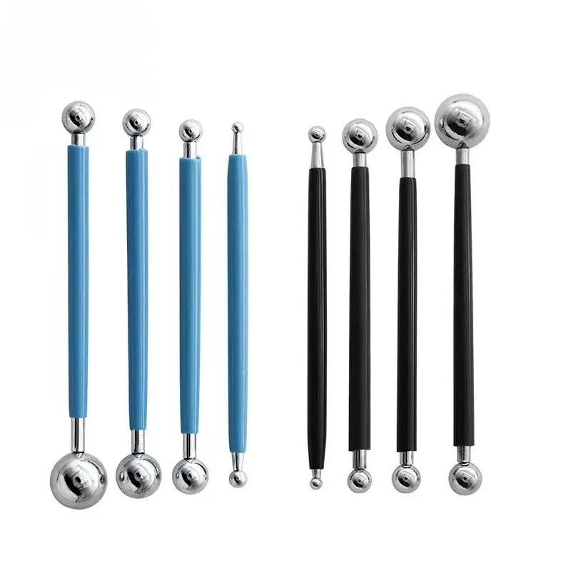 4pcs Clay Sculpture Modeling Tools Set with Double-Ended Metal Ball for Ceramics Dotting & Cake Decoration