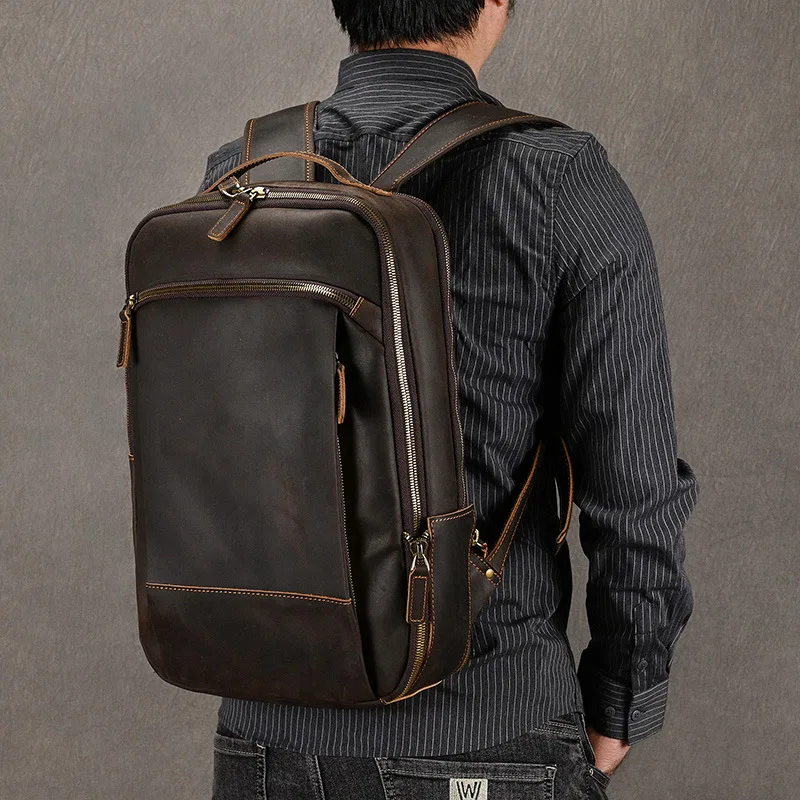 1pc Men's Genuine Leather Backpack, Top Layer Cowhide Retro Casual Backpack for Daily Commuting & Going Out Travel