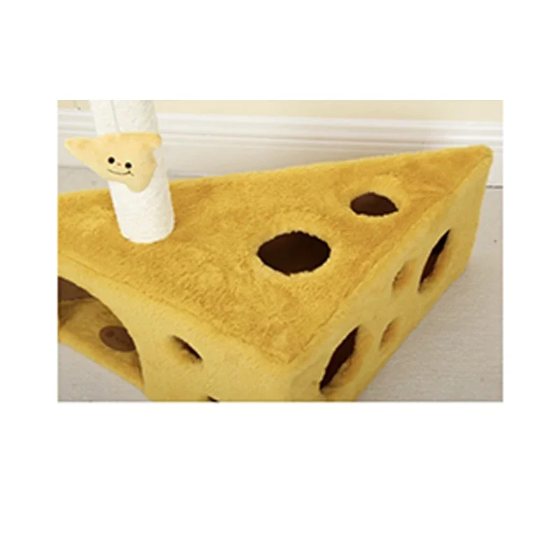 Hot Sale Pet Furniture Cheese Shape Climbing Frame Scratcher Components Wood Cat Tree House