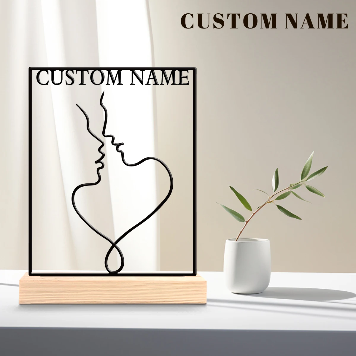 1pc Customizable Metal Desktop Ornaments Custom Name Equipped with A Wooden Base Home or Office Decorations