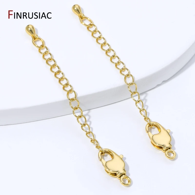 18K Gold Plated Brass Extension Tail Chain With Lobster Clasps Extended Chain for DIY Bracelet Necklace Jewelry Making Supplies