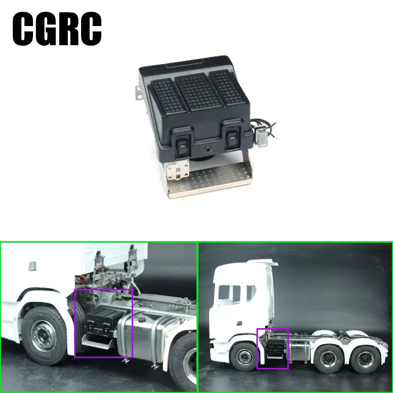 

Metal Battery Protection Box with LED Light for 1/14 Tamiya RC Truck Trailer Tipper Scania 770S Diy Upgrade Parts