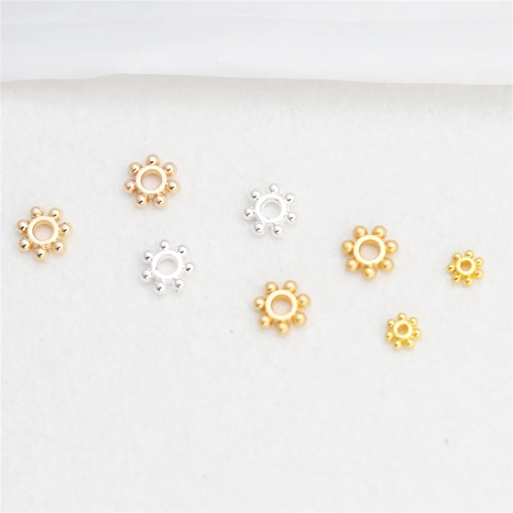 14K Gold-covered Macroporous Snowflake Spacer, Bracelet, Necklace, Earrings Accessories, Hand-made Gasket Beading, 8mm, DIY