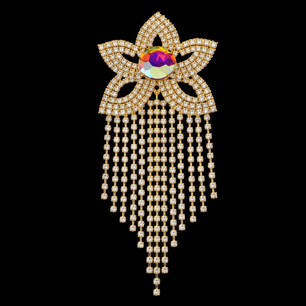 Rhinestone Shoulder Epaulets Fringe Sparkly AB Crystal Shoulder Ornament Exaggerated Lightweight Shoulder Applique Stage Costume