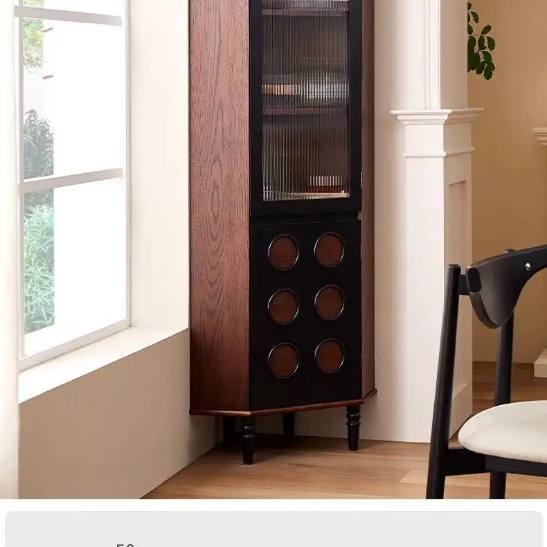 French retro solid wood corner cabinet Middle antique storage corner cabinet Living room integrated wall display cabinet