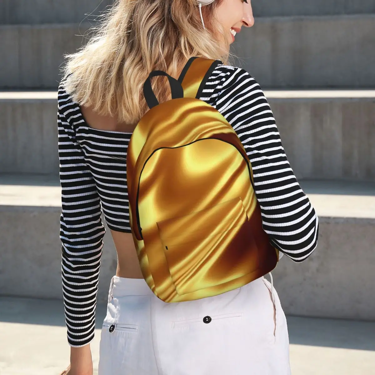 

Golden Fabric Geometric Wave Pattern Student Backpack School Bag Hiking Travel Daypack for Boys Girls Bookbag Shoulder Bags