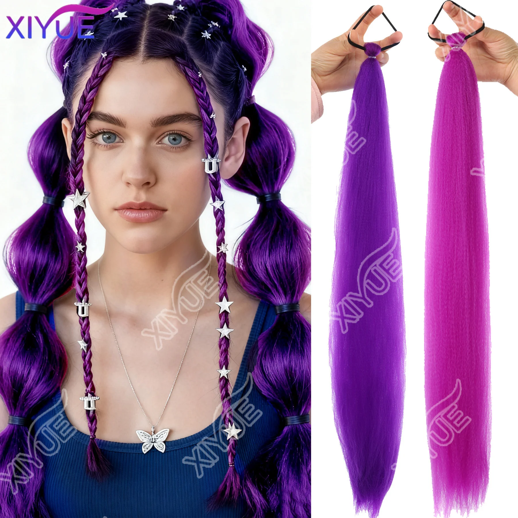 

XIYUE Synthetic Straight Ponytail With Elastic Hair Tie Colorful Braiding Ponytail Hair Extensions Hair Accessories For Women