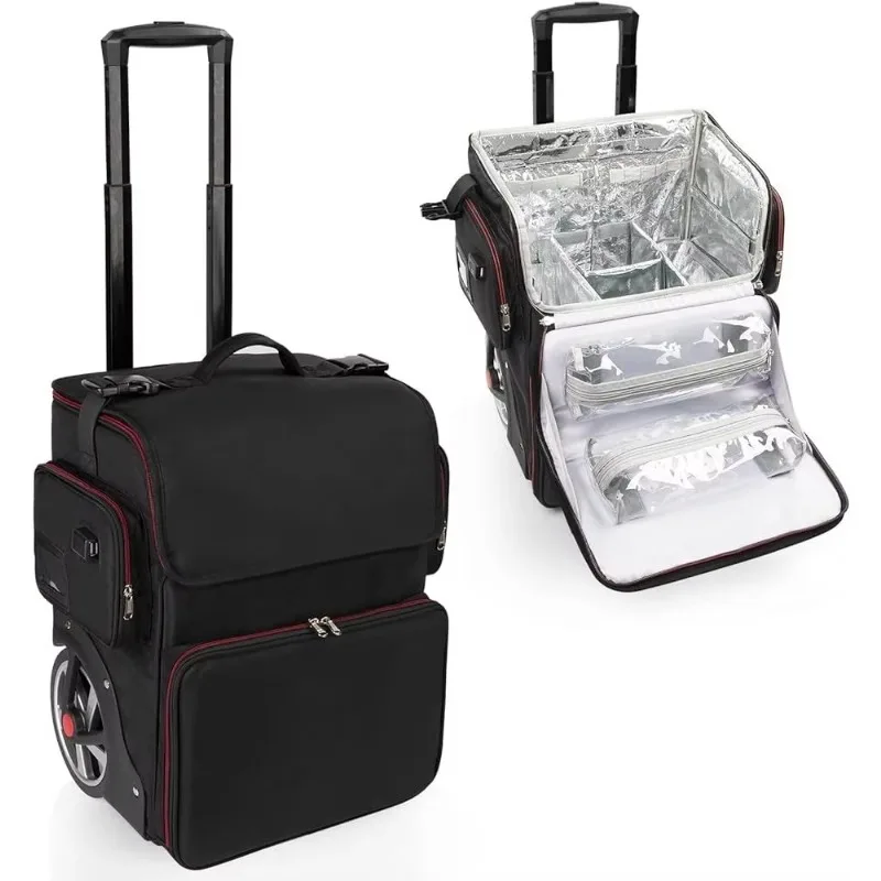 Makeup Case Portable Travel Trolley Makeup Case Storage Unit Rolling Makeup Artist Train Box Storage Box