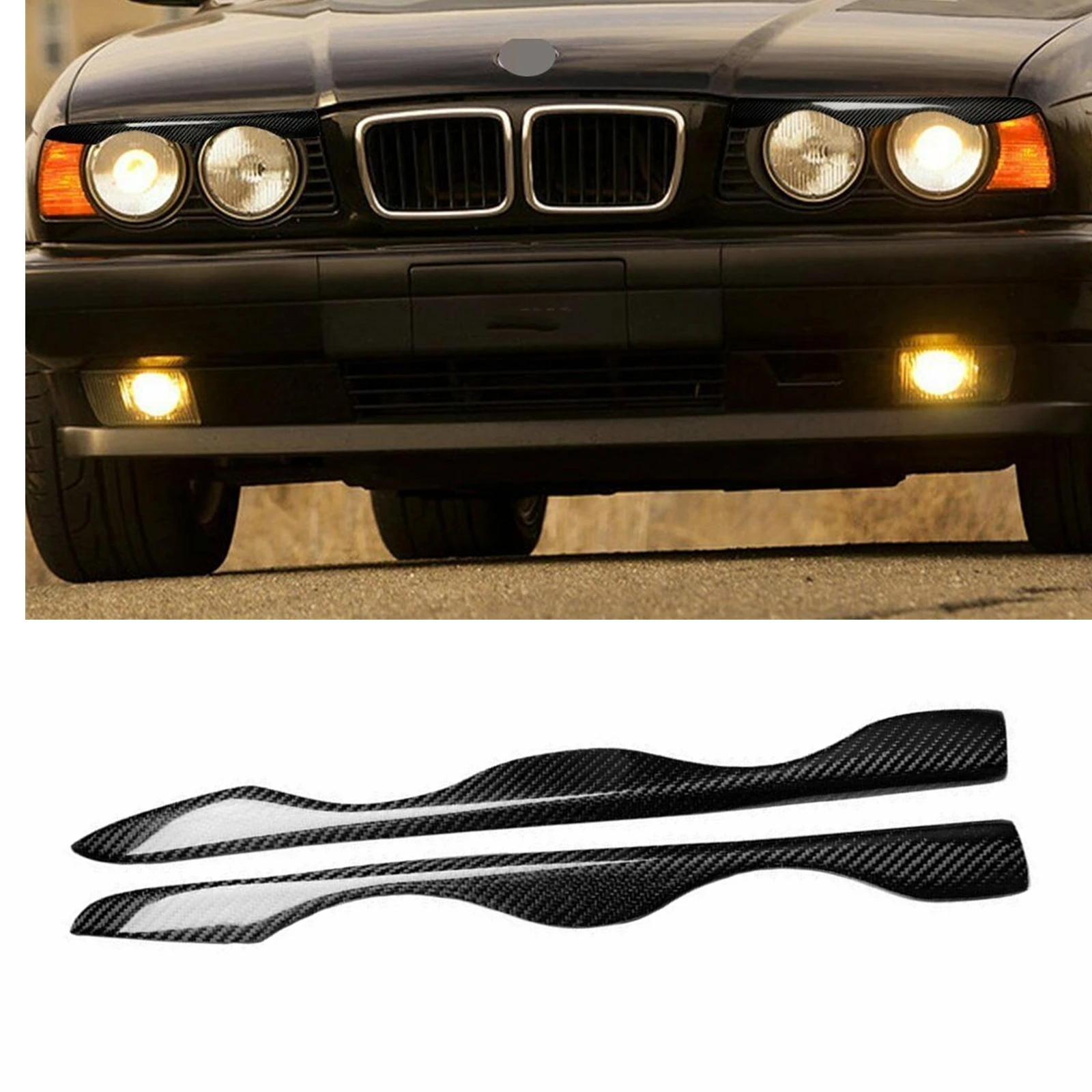 

2PCS Headlight Eyebrow Headlamp Sticker Front Head Light Lamp Cover Trim Eyelid Brow For BMW 1988-1996 5-Series E34