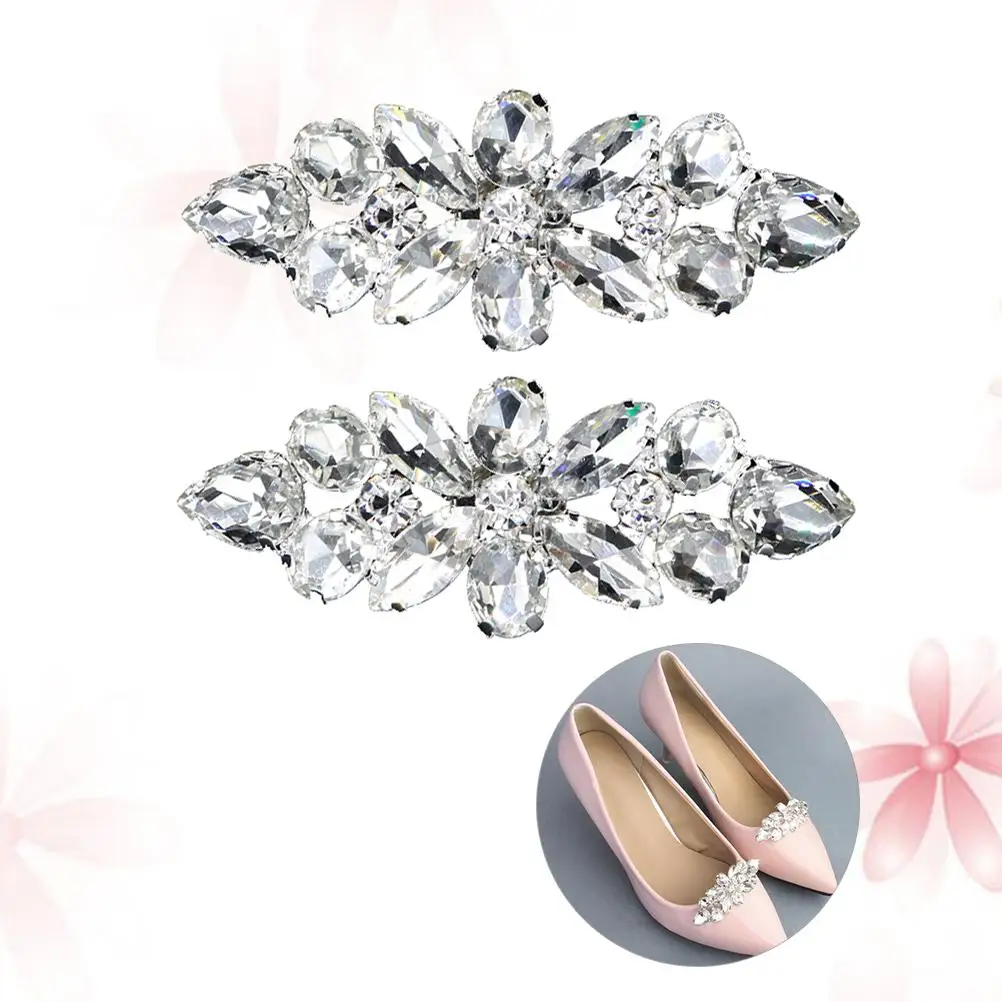 Bachelorette Wedding Shoe Buckles Decoration Clips Rhinestones Silver Crystal Bride