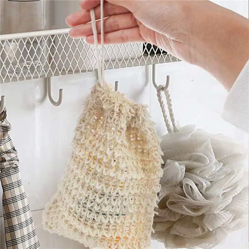 PZHI-100 Pack Soap Exfoliating Bag,Soap Saver Made Sisal Mesh Soap Bag Bar Soap Bag With Drawstring For Bath & Shower Use