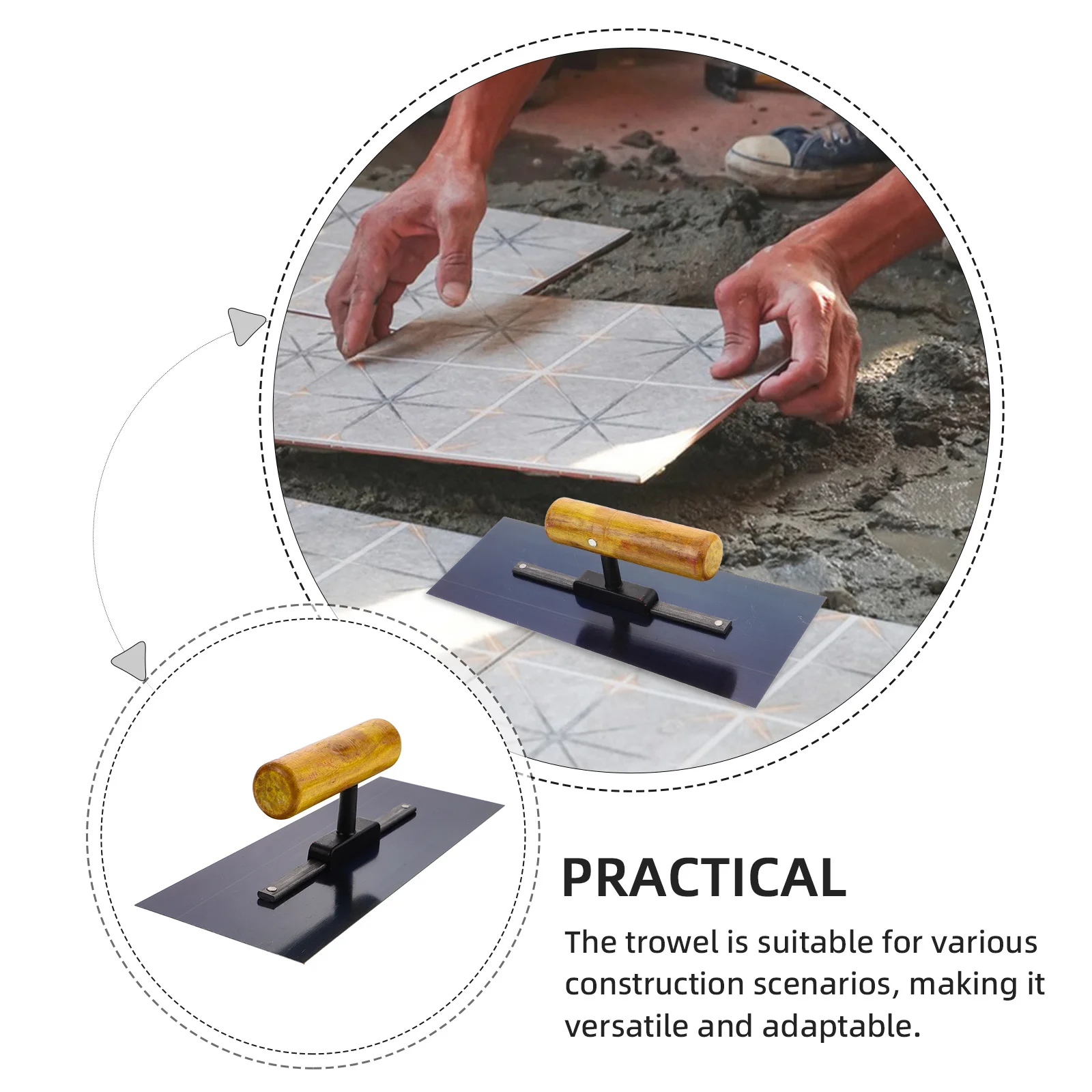 مجرفة الجص مجرفة الخرسانة مقبض خشبي شفرة فولاذية المنغنيز لتجصيص الجدران وتنعيم الأسطح وتجديد الأماكن الداخلية